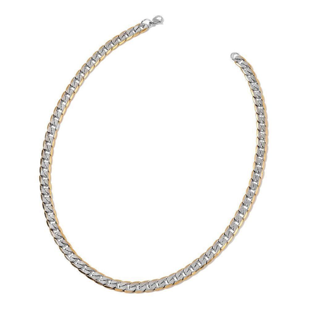 Ion Plated Yg Checkered Engraved Curb Necklace
